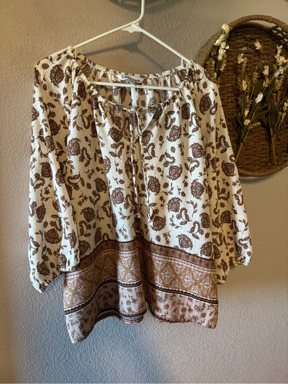 Jules & Leopold Cream and Brown Floral Boho Blouse